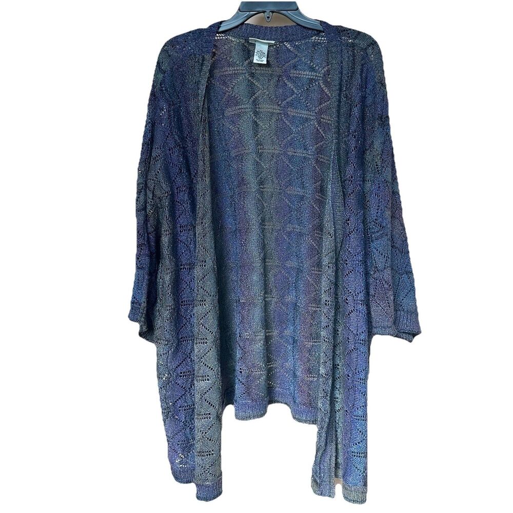 Catherine’s Cardigan Womens 4X Open Front Textured Diamond Stretchy Boho Lagen